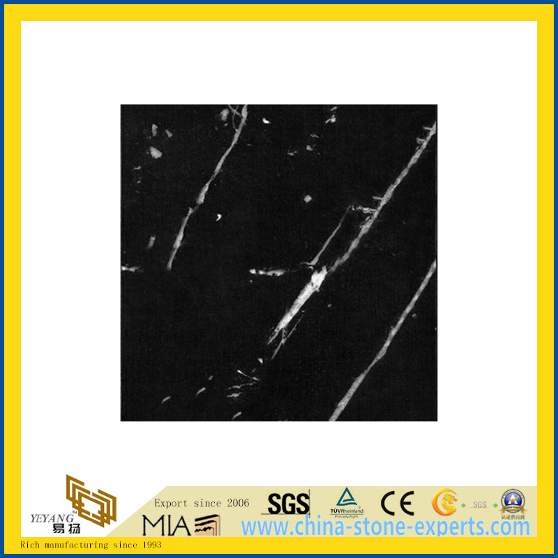 Natural Polished Black Negro Marquina Marble Tile for Wall/Flooring (YQC)