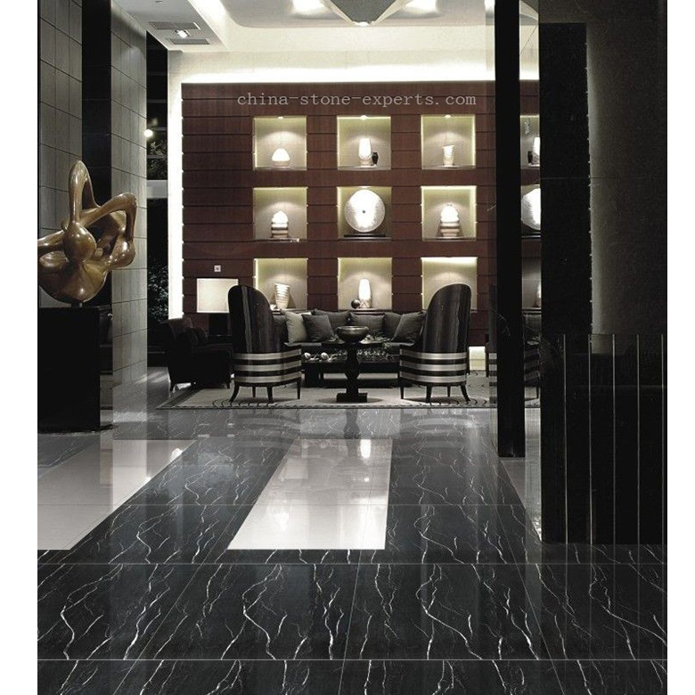 New Cheap High Polished Black Marquina Black and White Marble Tile (YQZ-MT1002)
