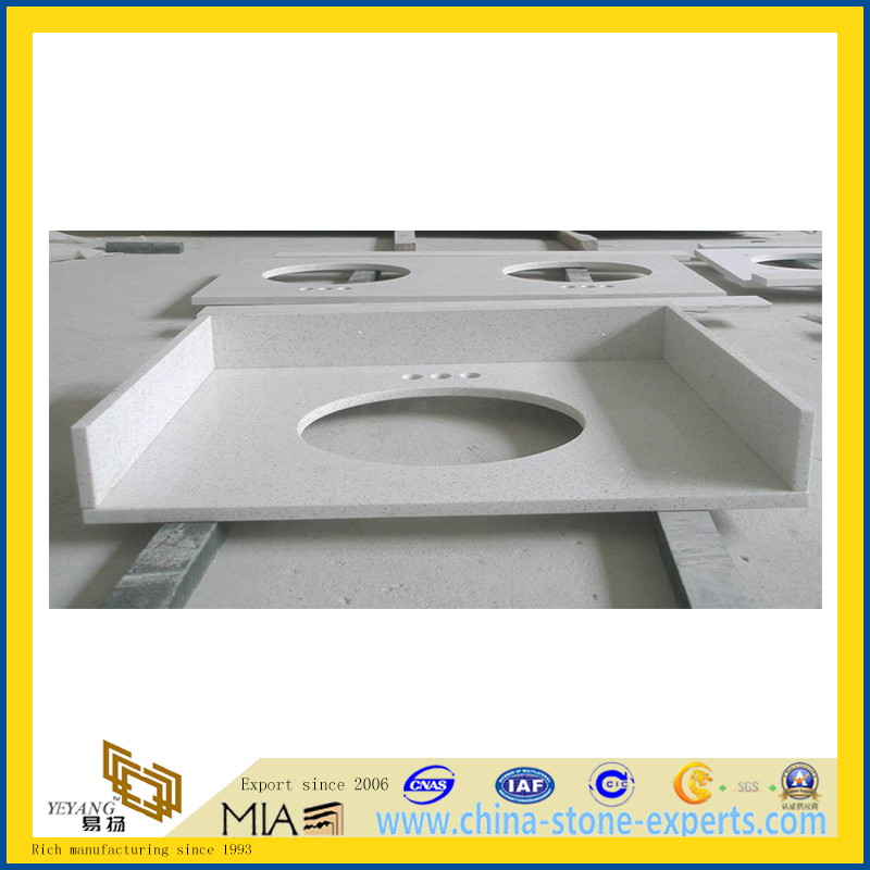 White Quartz Vanity Tops for Hotel Bathroom Projects (YQC)