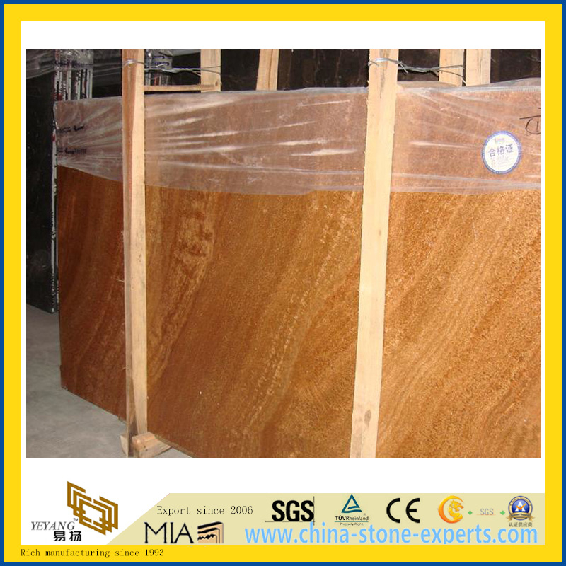 Chinese Yello Teak Wood Marble Slab for Countertop/Vanity Top