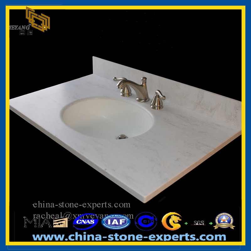 White Marble Bathroom Vnity Top with Sinks （YQZ-MC1001）
