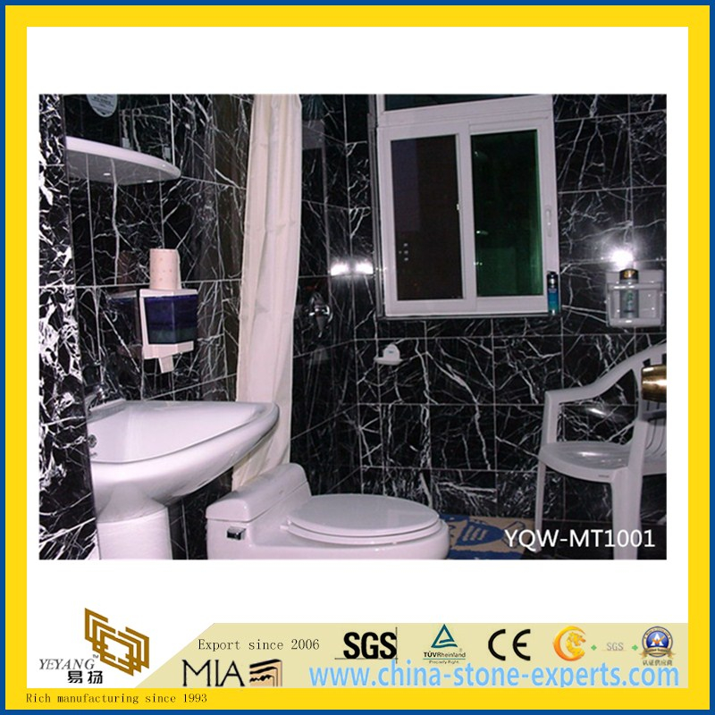 Polished Black Marquina Marble Tile for Flooring &amp; Wall