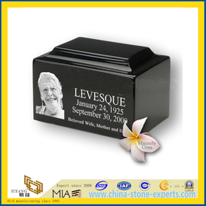 Cheap Black Granite Stone Adult Cremation Urn with Engraved Photo(YQG-LS1047)