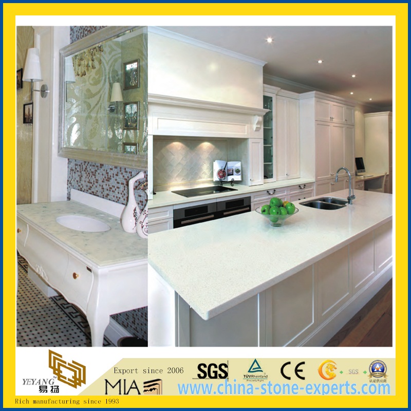 Pure White Polished Artificial Quartz Stone Countertop For Kitchen