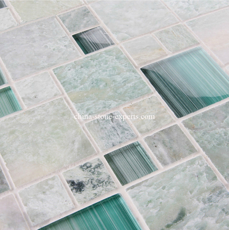 Green Granite and Glass Stone Mosaic Tile for Background Wall(YQZ-M1009)