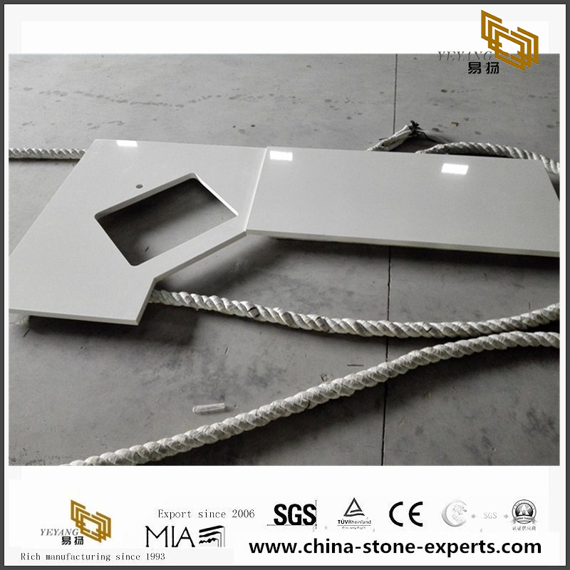 Wholesale Price L Shaped Corner Countertop In White Quartz Fg308