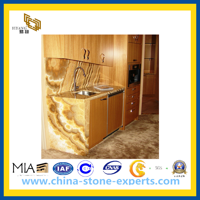 Cheap Yellow Wood Grain Marble Countertop (YQA-GC)