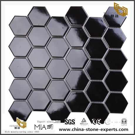 Polished Dark Black Tiles Ceramic Hexagon Mosaic 305X305Mm 