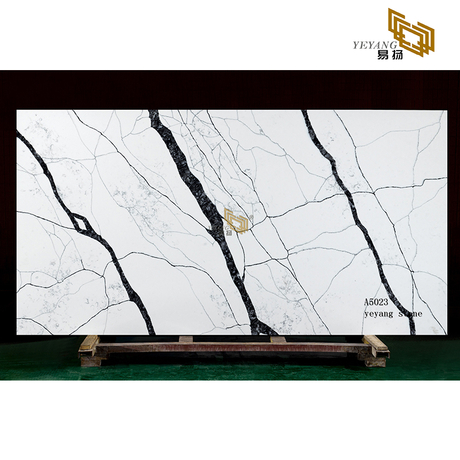 Calacatta white quartz slabs tiles brown vein stone for sale (A5023)